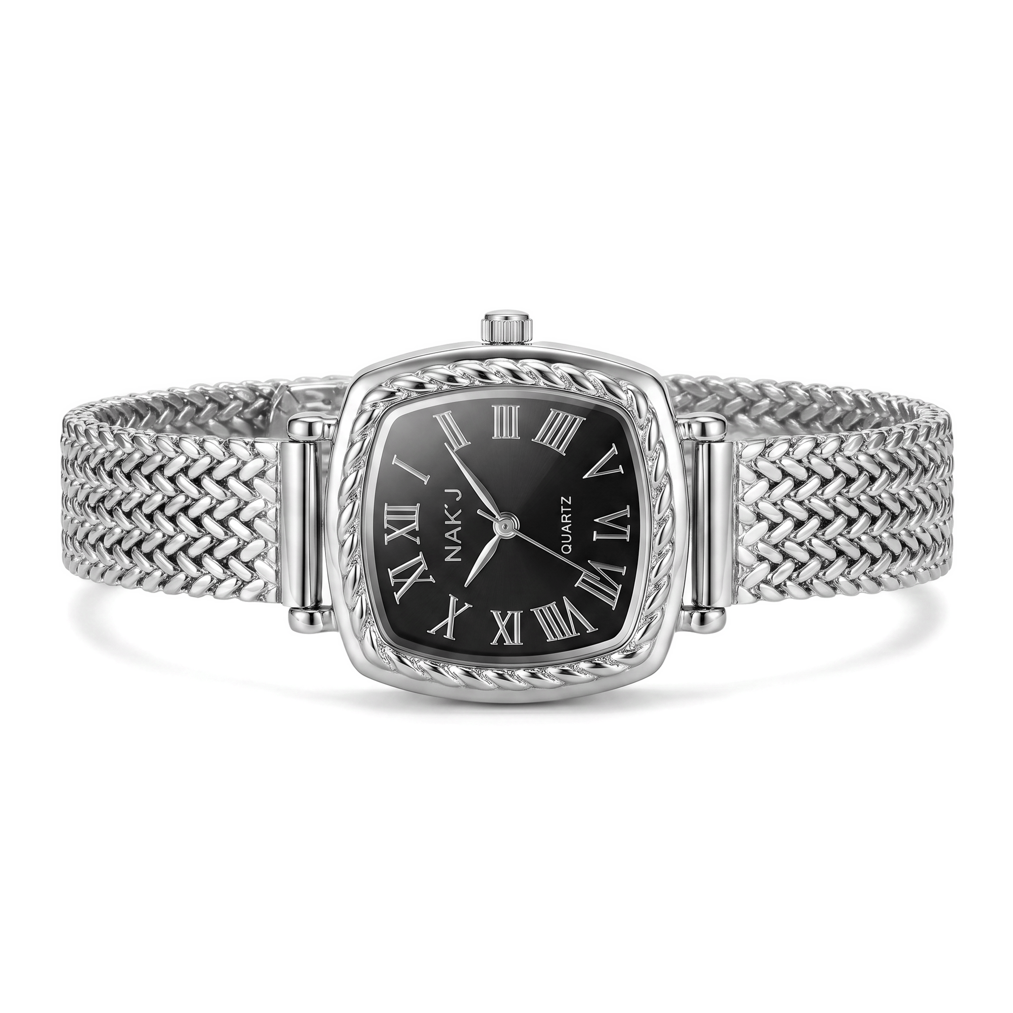 Watches for Women with Vintage Rectangular Case,26mm Case Diameter,Black Roman Numerals,Metal Steel Band,3ATM