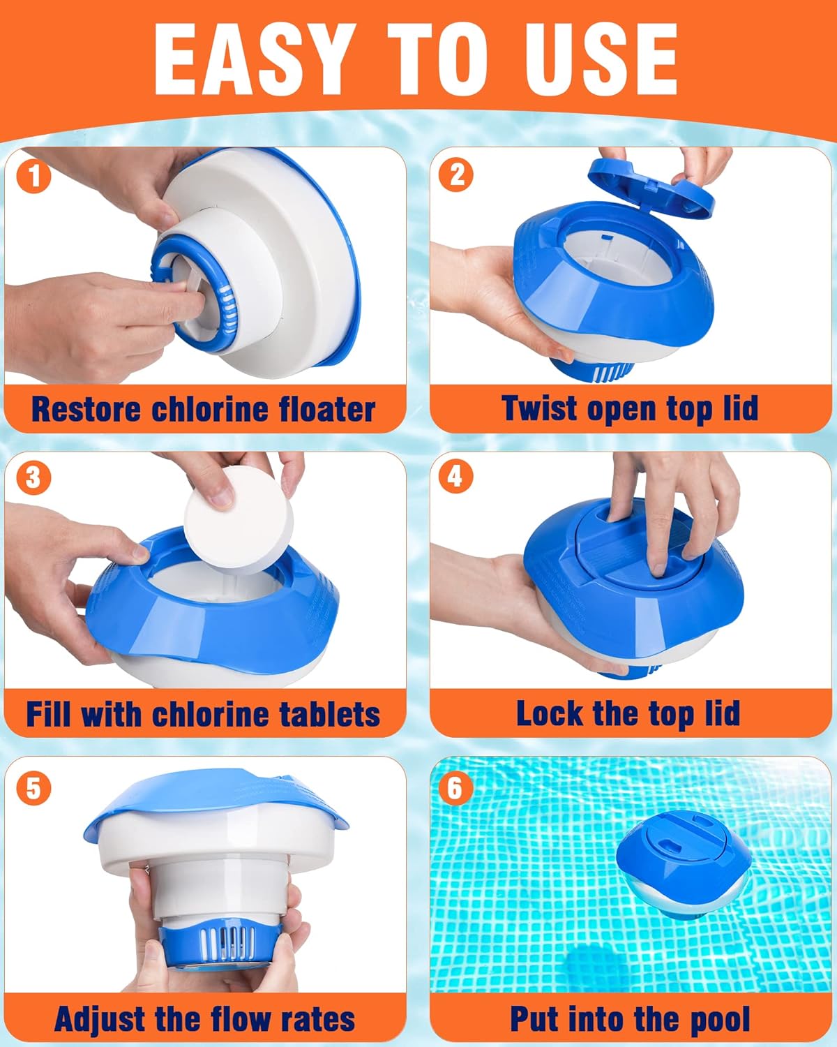 Floating Pool Chemical Feeder - Chlorine Dispenser for Above Ground Pools