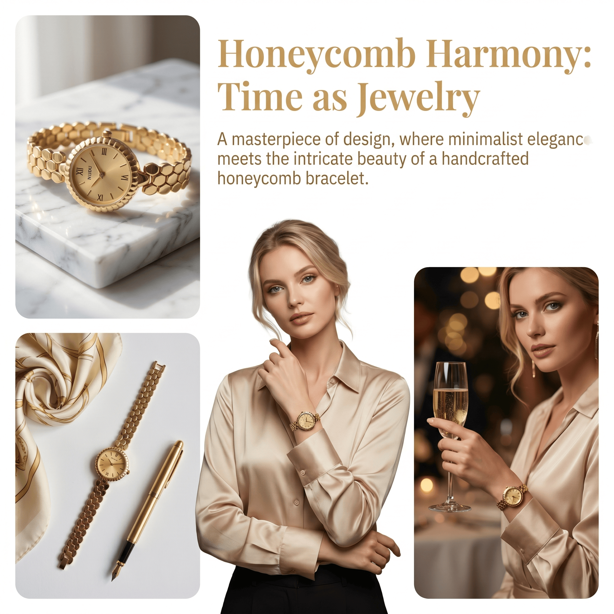 Watches for Women Vintage Bracelet Roman Dial Rectangular Case Gold Watch Waterproof with Tools