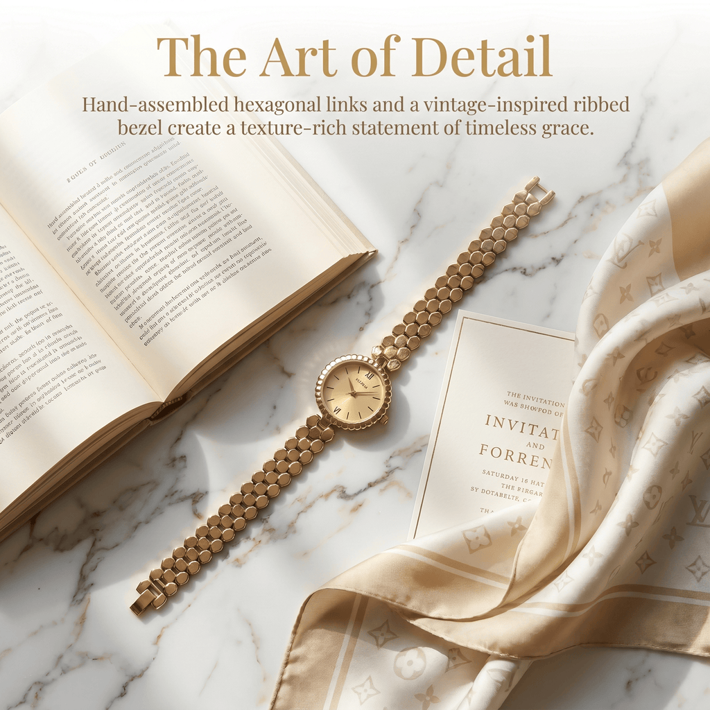Watches for Women Vintage Bracelet Roman Dial Rectangular Case Gold Watch Waterproof with Tools