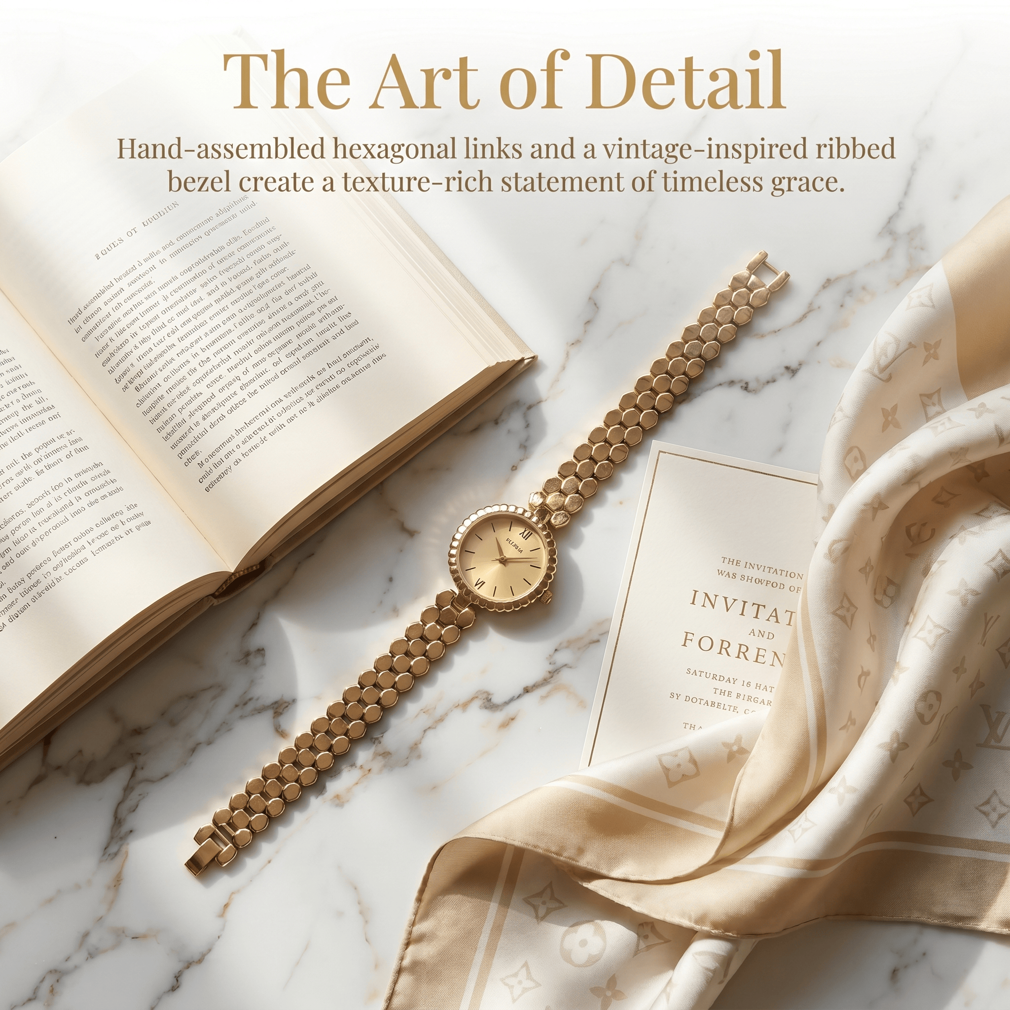 Watches for Women Vintage Bracelet Roman Dial Rectangular Case Gold Watch Waterproof with Tools