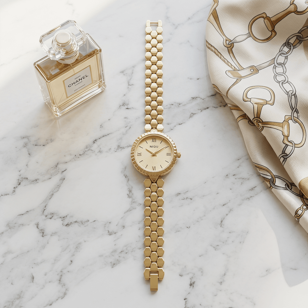 Watches for Women Vintage Bracelet Roman Dial Rectangular Case Gold Watch Waterproof with Tools