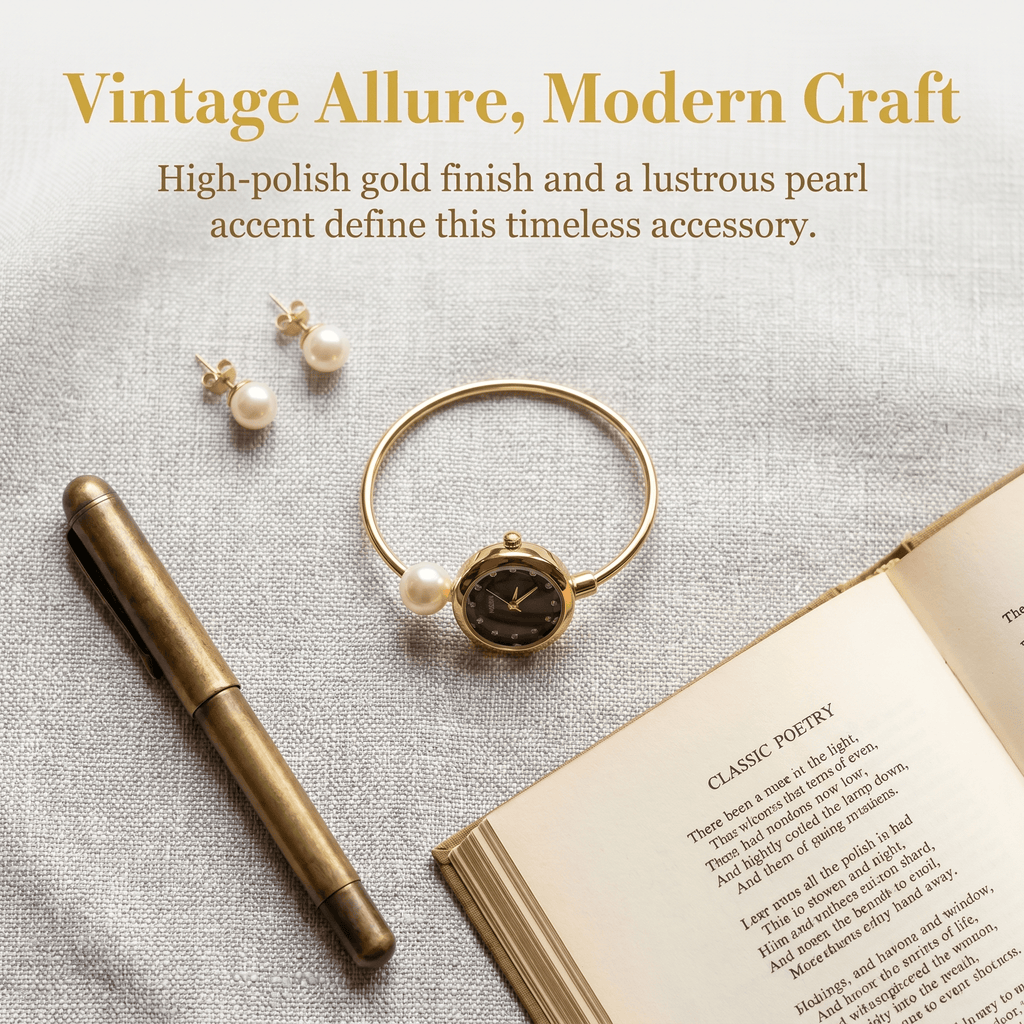 Women's Gold Dainty Bangle Watch Small Vintage Bracelet, Easy Read Numeral Dial Waterproof
